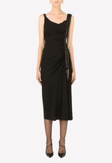 Dolce 
Gabbana Asymmetric Stretch Sable Midi Ruched Dress Black F6ZB7T FURGC N0000