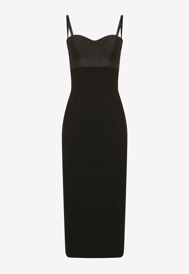 Dolce 
Gabbana Jersey and Satin Sleeveless Midi Dress Black F6ZT4T FUGKF N0000