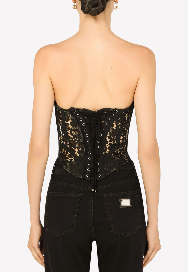 Dolce 
Gabbana Lace Detail Bustier Cropped Top Black F75I8T FLM0A N0002