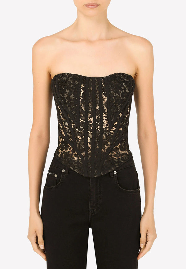 Dolce 
Gabbana Lace Detail Bustier Cropped Top Black F75I8T FLM0A N0000