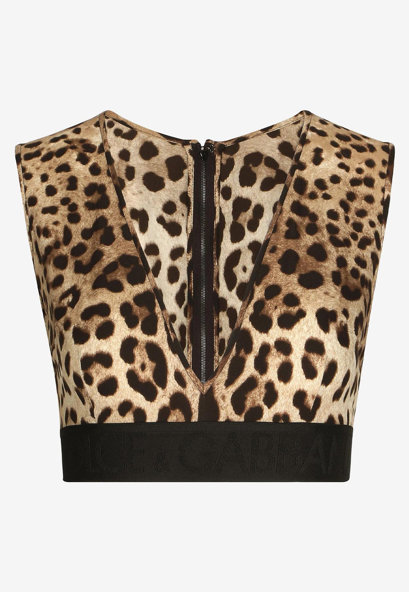 Dolce 
Gabbana Leopard-Print Charmeuse Cropped Top Brown F772ET FSADD HY13M