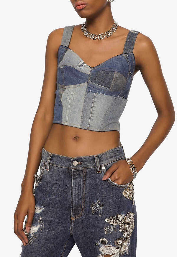 Dolce 
Gabbana Patchwork Denim Corset Top Denim F7W98D GDBEJ S9000