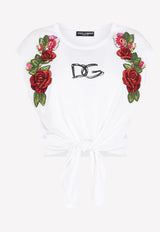 Dolce 
Gabbana Raffia Embroidered Self-Tie Cotton Crop Top White F8M30Z G7XAW W0800