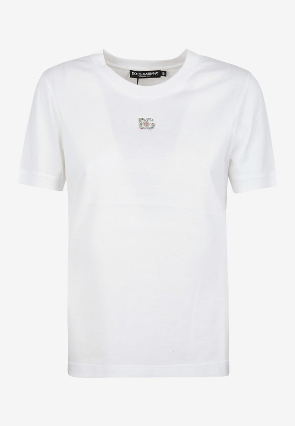 Dolce 
Gabbana Crystal DG Logo T-shirt White F8N08Z G7B3U S9000