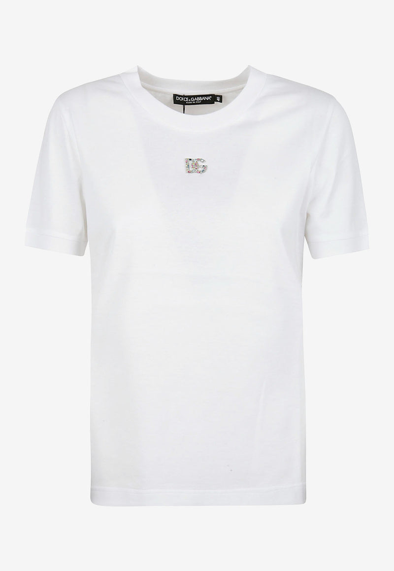 Dolce 
Gabbana Crystal DG Logo T-shirt White F8N08Z G7B3U S9000