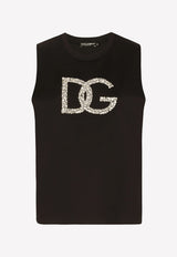 Dolce 
Gabbana Crystal Embellished Interlock Logo Tank Top Black F8Q42Z G7BUL N0000