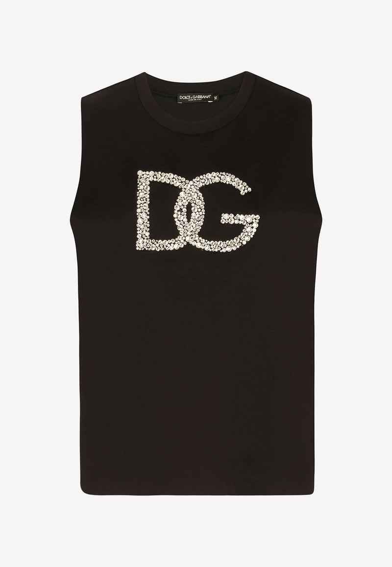 Dolce 
Gabbana Crystal Embellished Interlock Logo Tank Top Black F8Q42Z G7BUL N0000