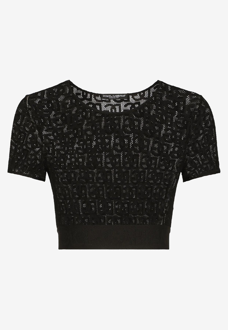 Dolce 
Gabbana Logo Tulle Cropped T-shirt Black F8T17T FLEAQ N0000