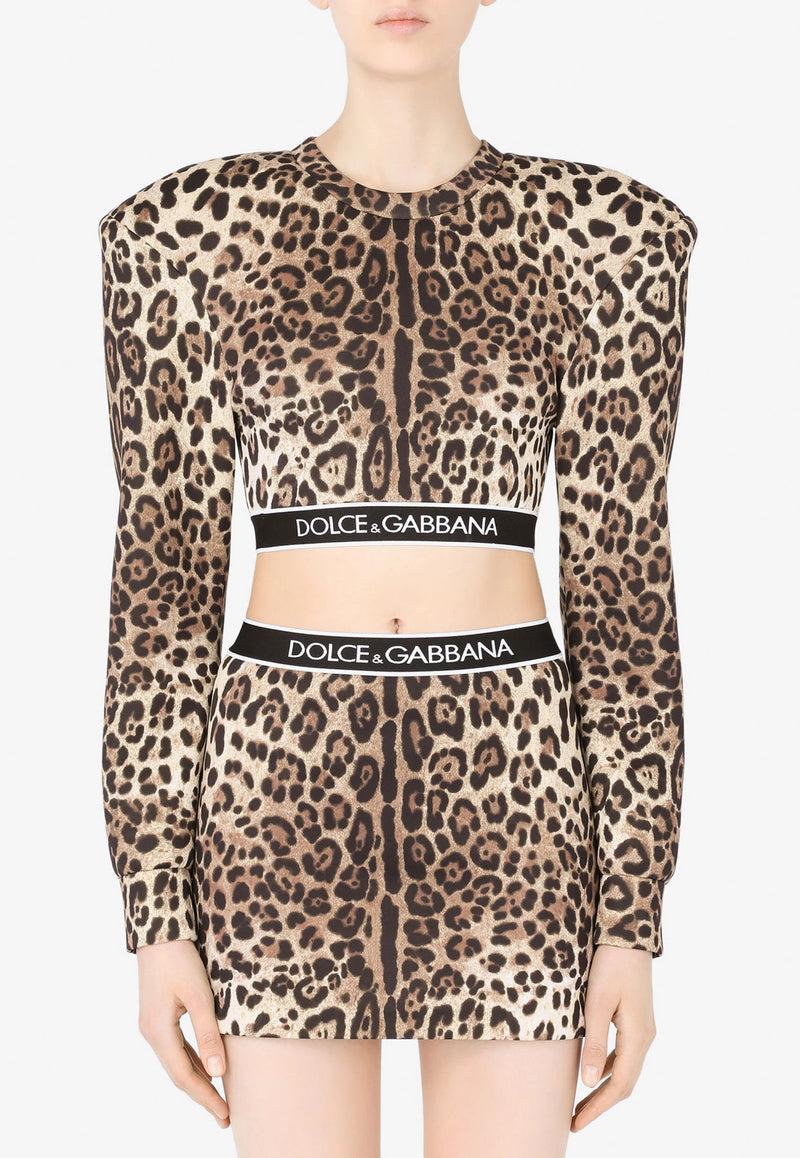 Dolce 
Gabbana Leopard Print Long-Sleeved Cropped Top Brown F9L08T HSM6R HA93M