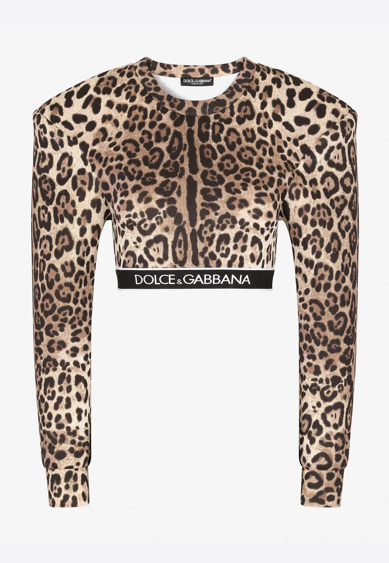 Dolce 
Gabbana Leopard Print Long-Sleeved Cropped Top Brown F9L08T HSM6R HA93M