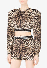 Dolce 
Gabbana Leopard Print Long-Sleeved Cropped Top Brown F9L08T HSM6R HA93M