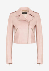 Dolce 
Gabbana Leather Biker Zip-Up Jacket Pink F9M11L GDAK0 M0422