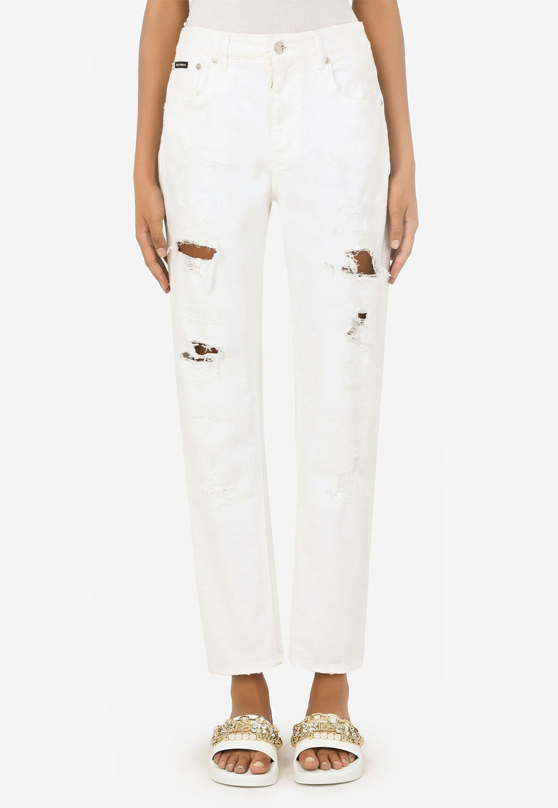 Dolce 
Gabbana Ripped Boyfriend Jeans White FTAIAD G8EY8 W0800