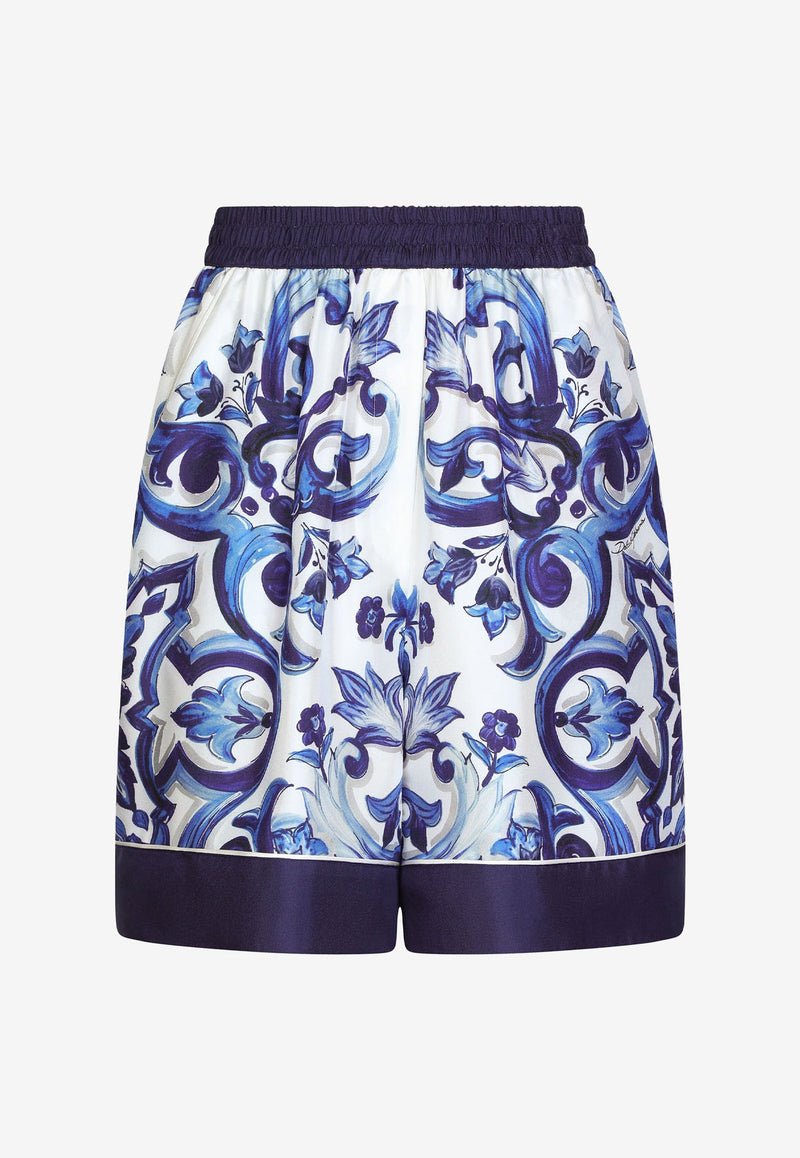 Dolce 
Gabbana Majolica Print High-Waist Silk Twill Shorts Blue FTAM7T HI1BG HA3TN