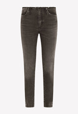 Dolce 
Gabbana Low-Rise Jeans with Raw-Cut Waistband Grey FTCHOD G8CO7 S9001