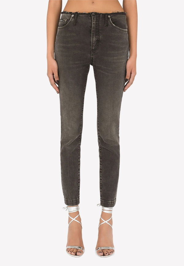 Dolce 
Gabbana Low-Rise Jeans with Raw-Cut Waistband Grey FTCHOD G8CO7 S9001