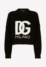 Dolce 
Gabbana DG Logo Knitted Sweater in Virgin Wool Black FX334Z JBVX5 S9000