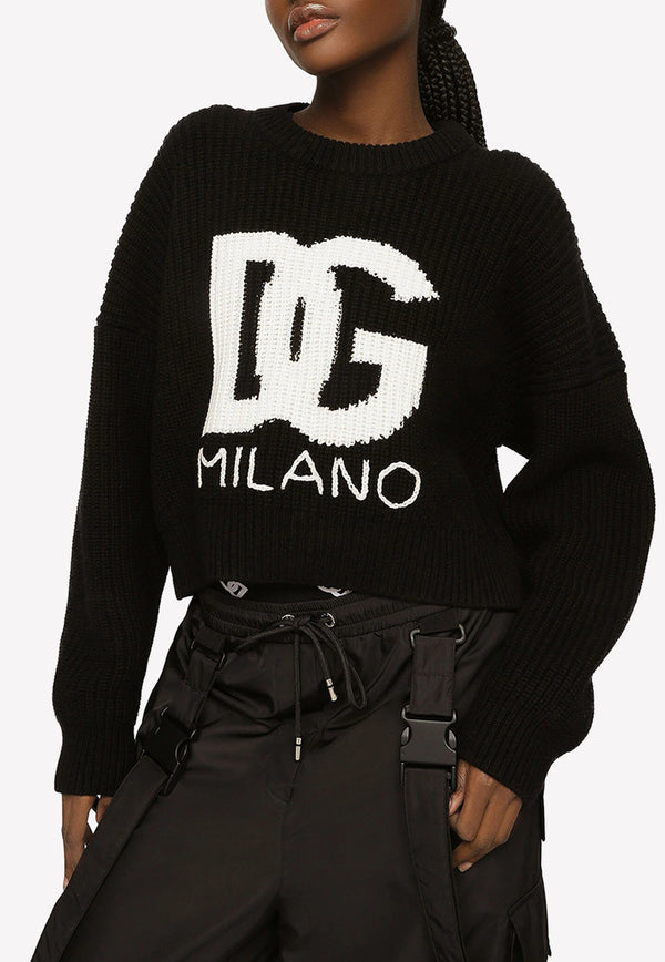 Dolce 
Gabbana DG Logo Knitted Sweater in Virgin Wool Black FX334Z JBVX5 S9000