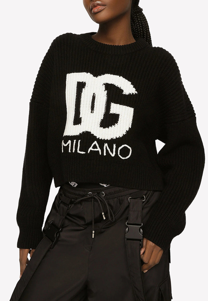 Dolce 
Gabbana DG Logo Knitted Sweater in Virgin Wool Black FX334Z JBVX5 S9000