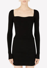 Dolce 
Gabbana Sweetheart Neck Rib-Knit Top Black FXG67T JAIFJ N0000