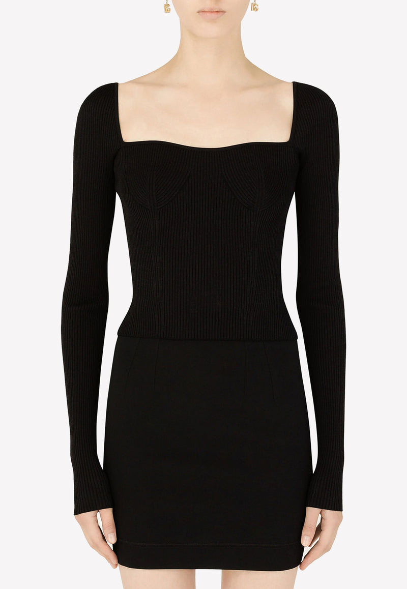 Dolce 
Gabbana Sweetheart Neck Rib-Knit Top Black FXG67T JAIFJ N0000