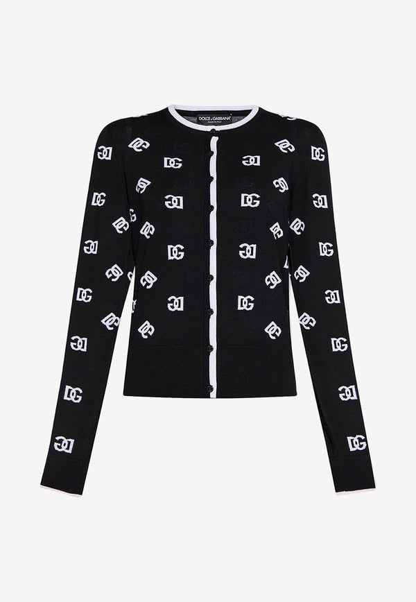 Dolce 
Gabbana DG Logo Cardigan in Wool Monochrome FXH33T JBVU3 S9000