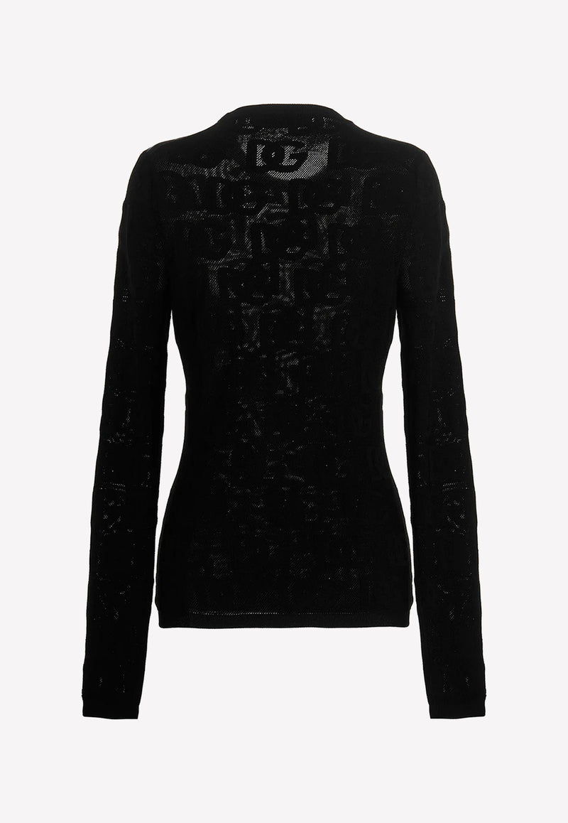 Dolce 
Gabbana DG Logo Jacquard Knit Top Black FXI40T JAIL2 N0000