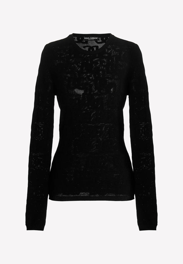 Dolce 
Gabbana DG Logo Jacquard Knit Top Black FXI40T JAIL2 N0000