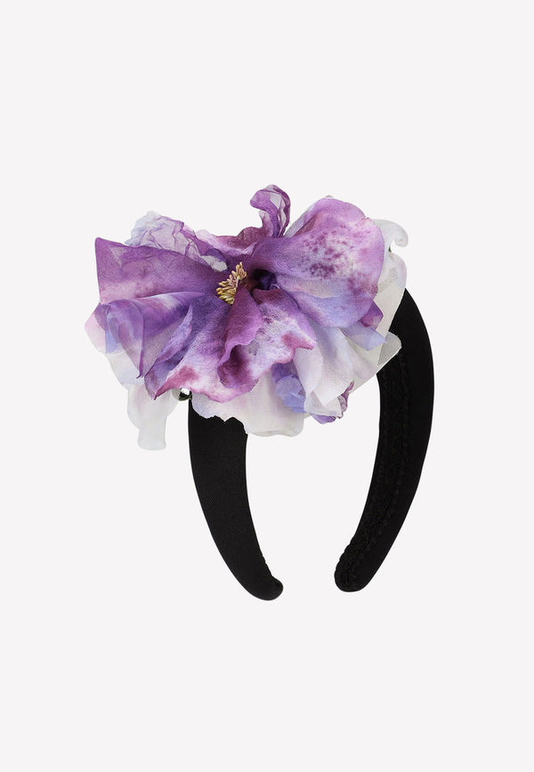 Dolce 
Gabbana Silk Headband with Organza Flower Emblem FY347Z GER77 F0291 Purple