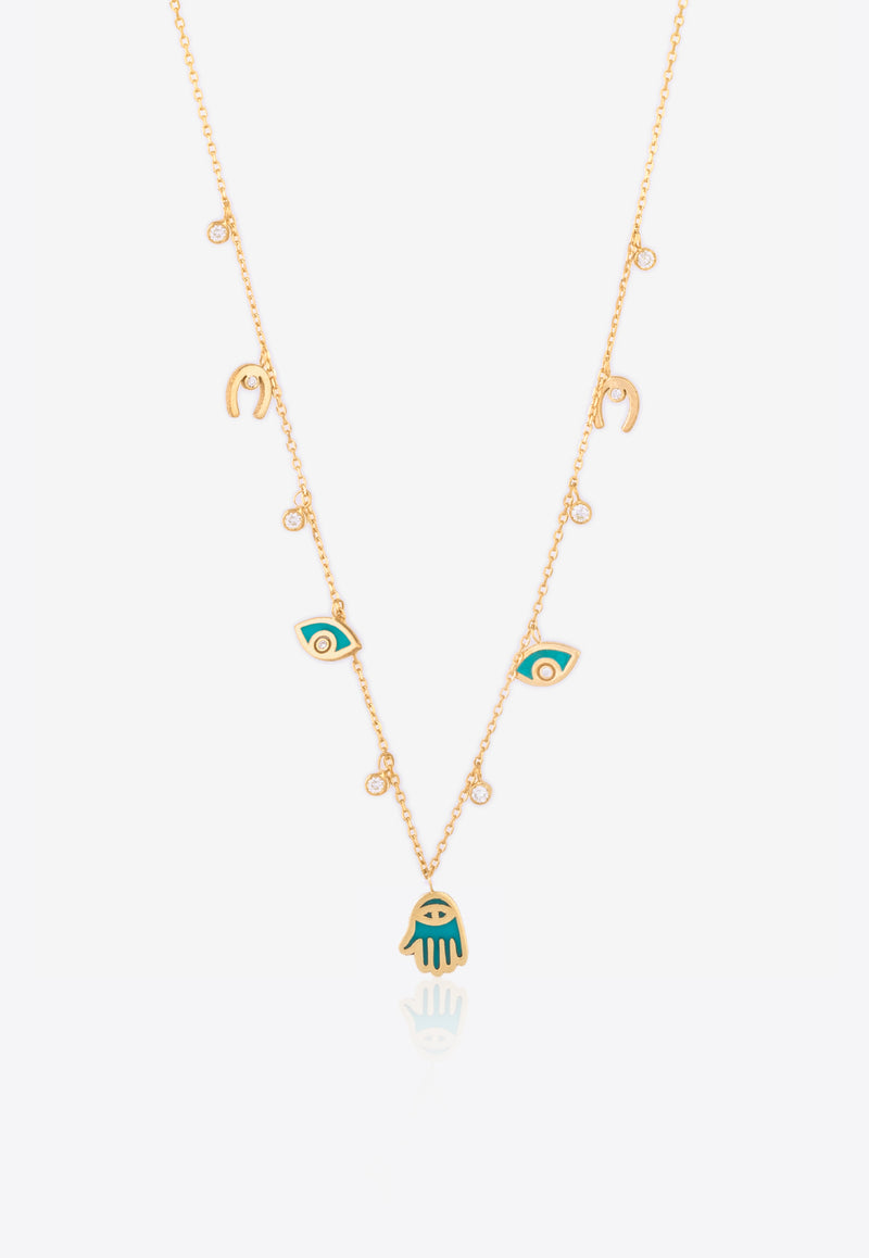 Sweet Collection Necklace in 18-karat Yellow Gold, Enamel and White Diamonds