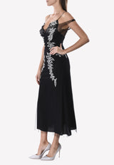 Francesco Scognamilio Black Iced Embellished Chiffon Midi Dress AB67/80/099