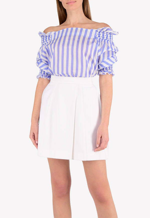 Francesco Scognamilio Blue Striped Off-Shoulder Blouse TO51/62/102