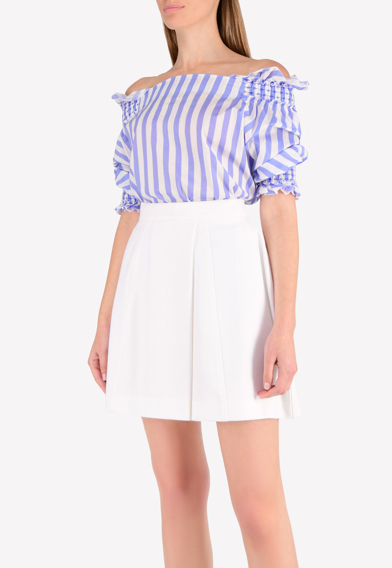 Francesco Scognamilio Blue Striped Off-Shoulder Blouse TO51/62/102