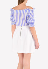 Francesco Scognamilio Blue Striped Off-Shoulder Blouse TO51/62/102