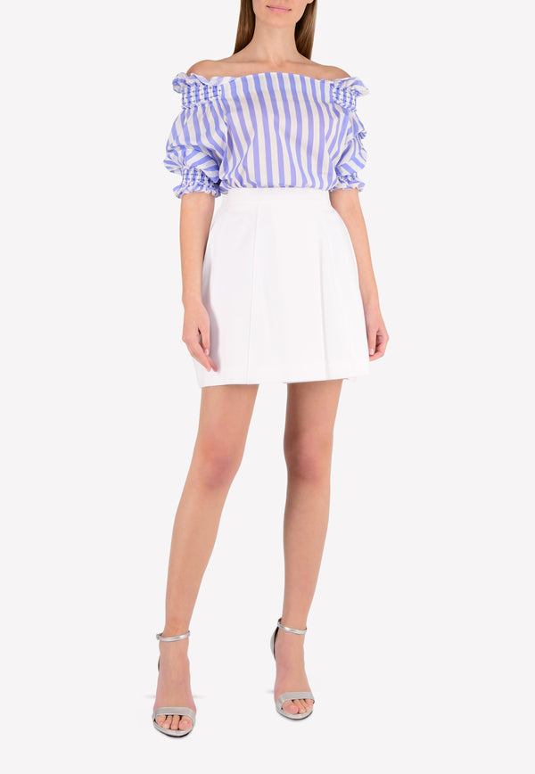 Francesco Scognamilio Blue Striped Off-Shoulder Blouse TO51/62/102