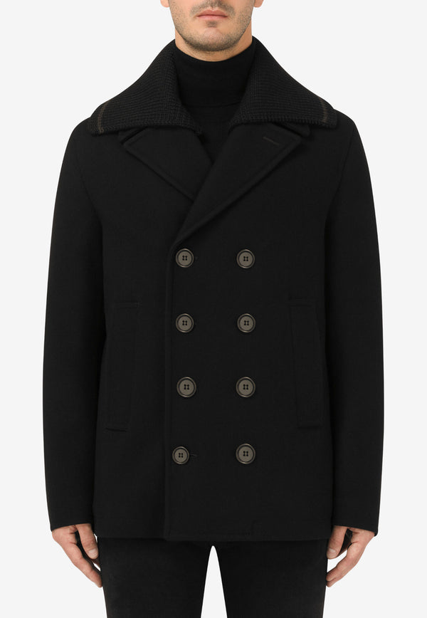 Double-Breasted Knit Collar Peacoat