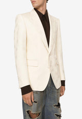 Dolce 
Gabbana Logo Jacquard Single-Breasted Blazer White 