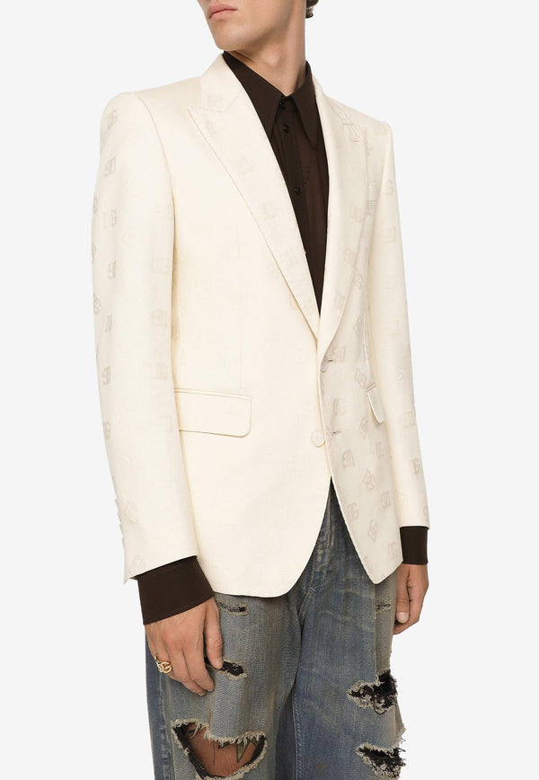 Dolce 
Gabbana Logo Jacquard Single-Breasted Blazer White 