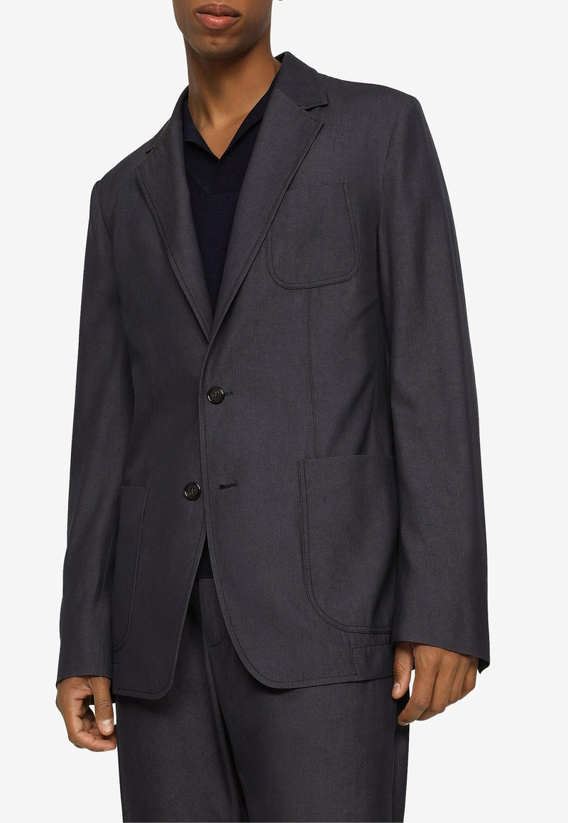 Dolce 
Gabbana Single-Breasted Wool Blazer Blue 