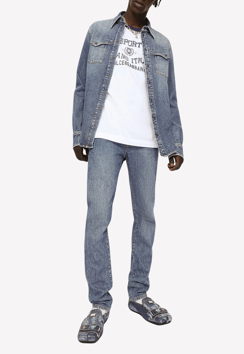 Dolce 
Gabbana Denim Long-Sleeved Shirt Blue G5JS8D G8HA7 S9001