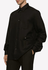 Dolce 
Gabbana Linen Long-Sleeved Shirt with DG Hardware Black G5KJ0T FU4IK N0000