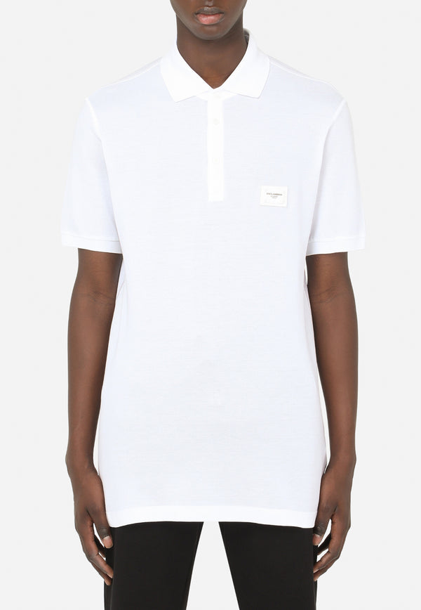 Dolce 
Gabbana White Logo Plate Polo T-shirt in Cotton Piqué G8KK1T FU7EN W0800