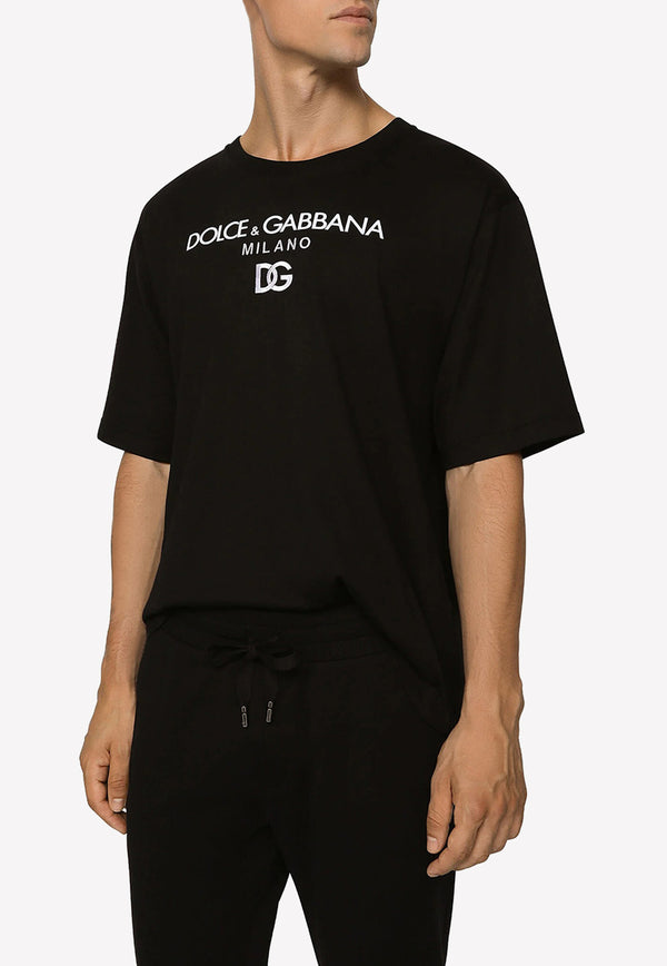 Dolce 
Gabbana Logo-Embroidered Short-Sleeved T-shirt Black G8PD7Z G7B9X N0000