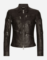 Dolce 
Gabbana Leather Zip-Up Jackets Black G9AHGL HULSC N0000