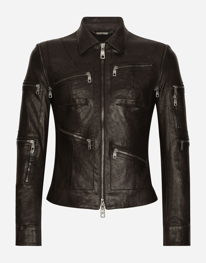 Dolce 
Gabbana Leather Zip-Up Jackets Black G9AHGL HULSC N0000