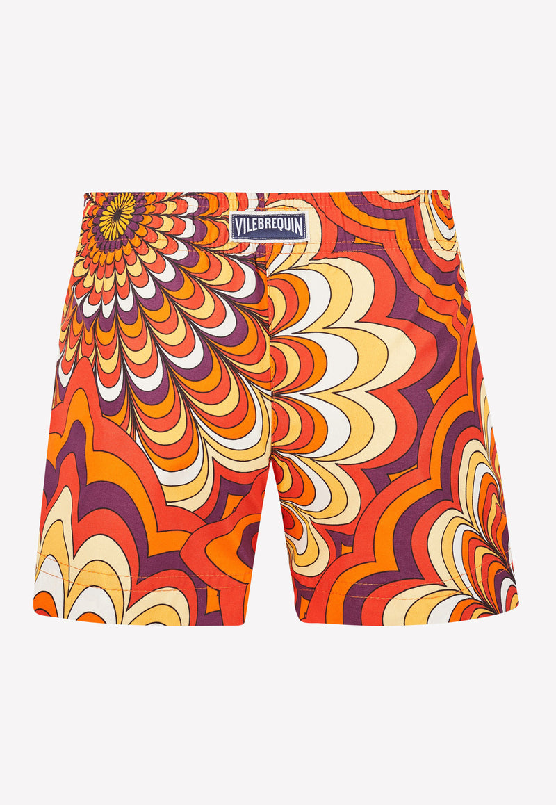 Vilebrequin Girls 1975 Rosaces Printed Nylon Swim Shorts Orange GAYU1B75-195