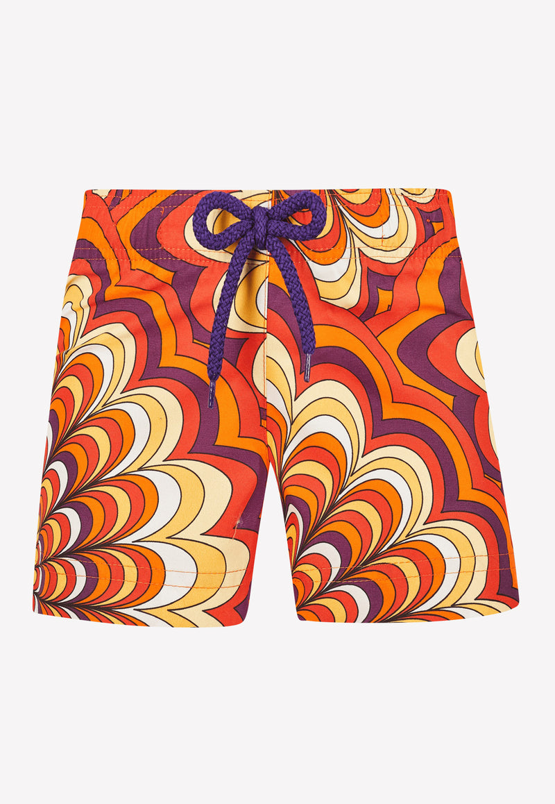 Vilebrequin Girls 1975 Rosaces Printed Nylon Swim Shorts Orange GAYU1B75-195