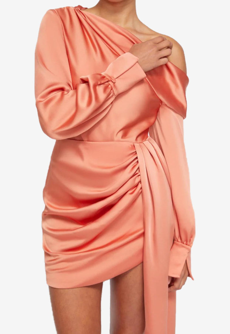 Jonathan Simkhai Mae Draped Mini Skirt in Satin Coral