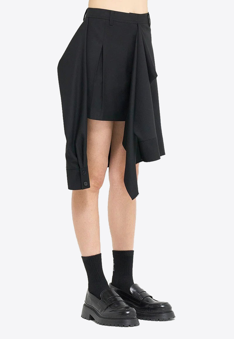 Goen J Asymmetric Mini Skirt with Layered Shirt Black