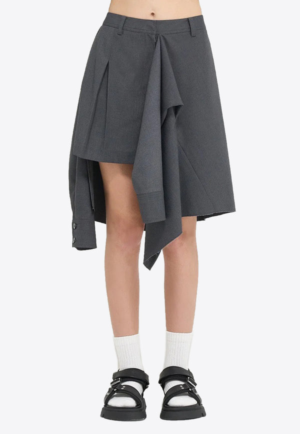 Goen J Asymmetric Mini Skirt with Layered Shirt Gray